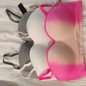 Set of 3 NOBO size Lg convertible, wireless push-up bras